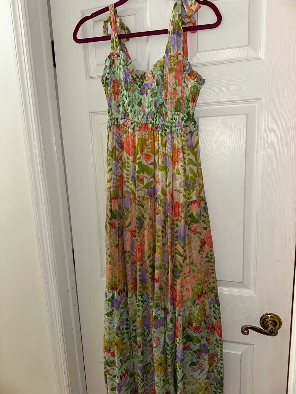 Pastel Floral Tiered Maxi Skirt - Pink & Green - Picture 4 of 6